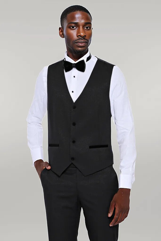 WSS Patterned Velvet Lapel Black Men Tuxedo  - Singen