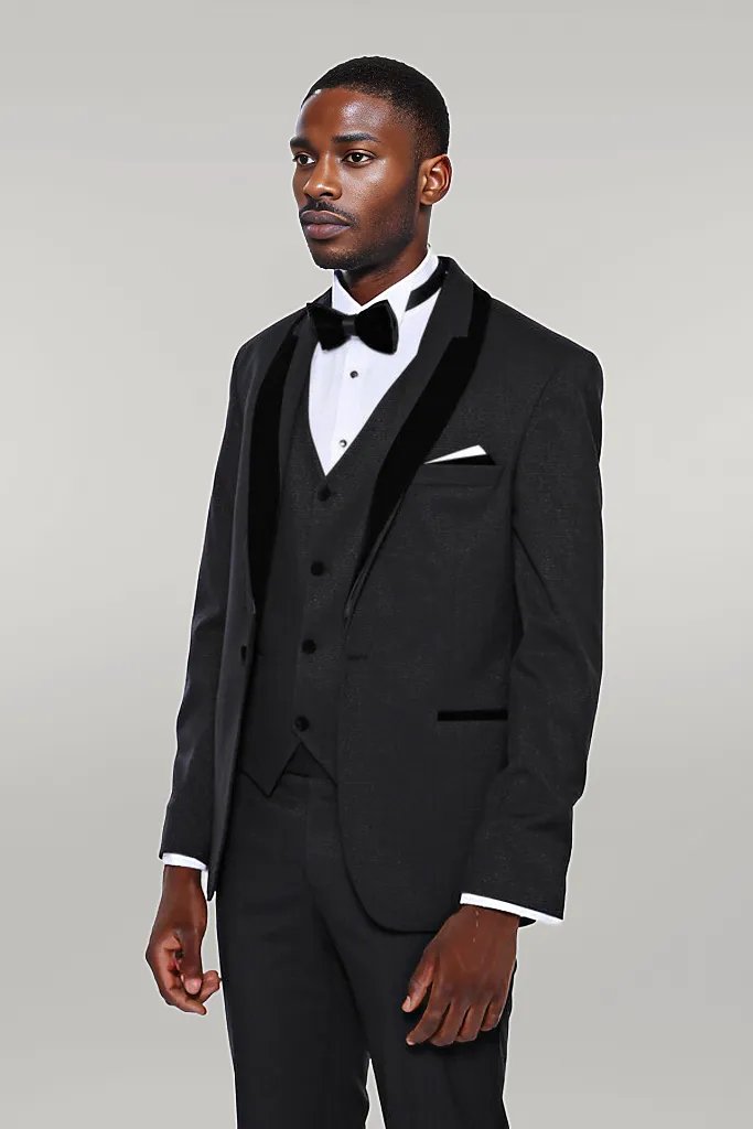 WSS Patterned Velvet Lapel Black Men Tuxedo  - Singen