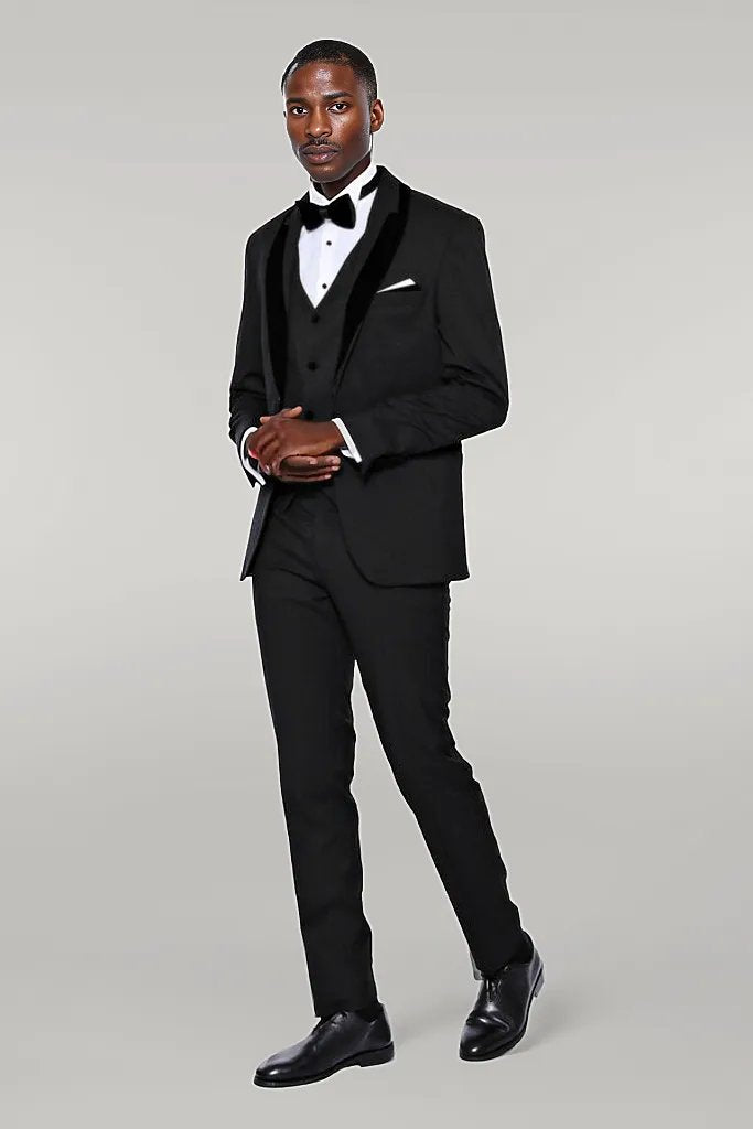 WSS Patterned Velvet Lapel Black Men Tuxedo  - Singen