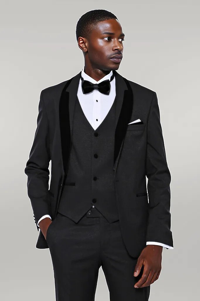 WSS Patterned Velvet Lapel Black Men Tuxedo  - Singen