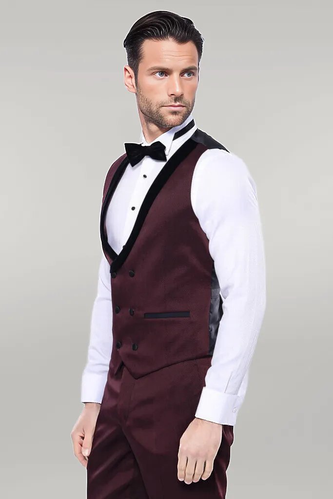 WSS Patterned Velvet Lapel Burgundy Tuxedo  - Singen