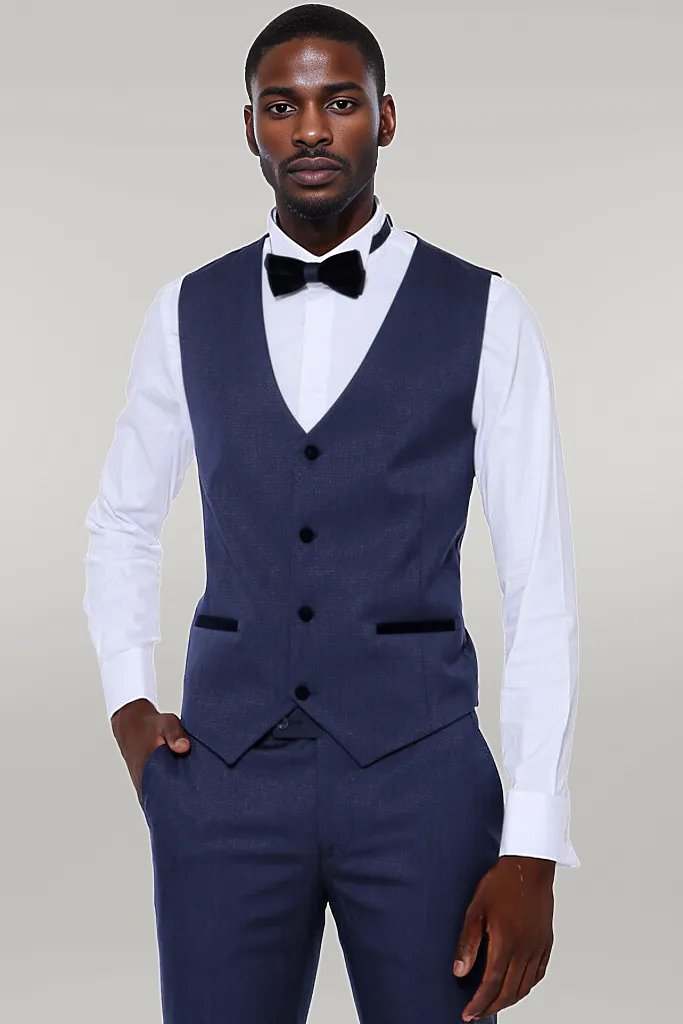 WSS Patterned Velvet Lapel Navy Blue Tuxedo  - Singen