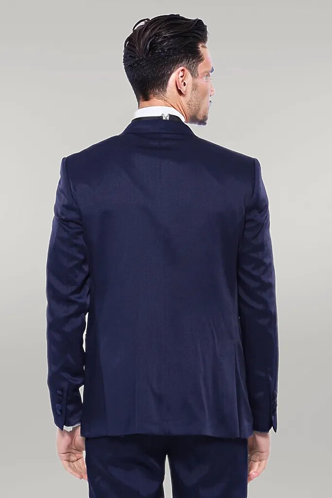 WSS Patterned Velvet Lapel Navy Tuxedo  - Singen