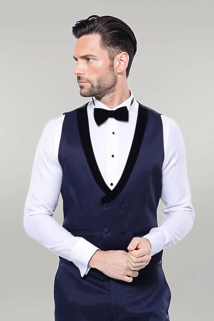 WSS Patterned Velvet Lapel Navy Tuxedo  - Singen