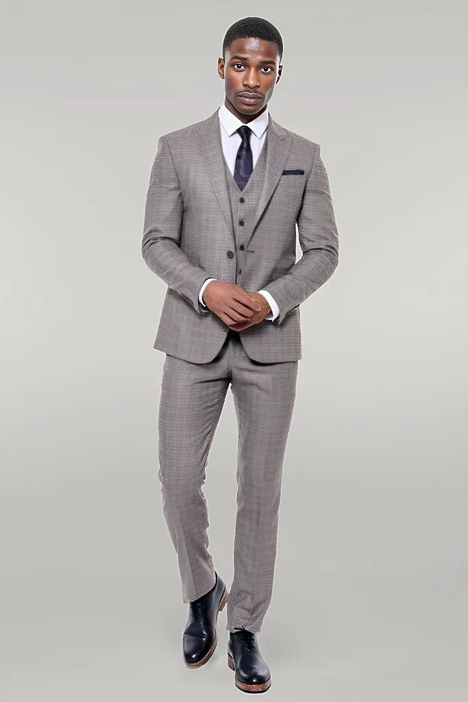 WSS Patterned Vested Slim-Fit Brown Men Suit  - Singen