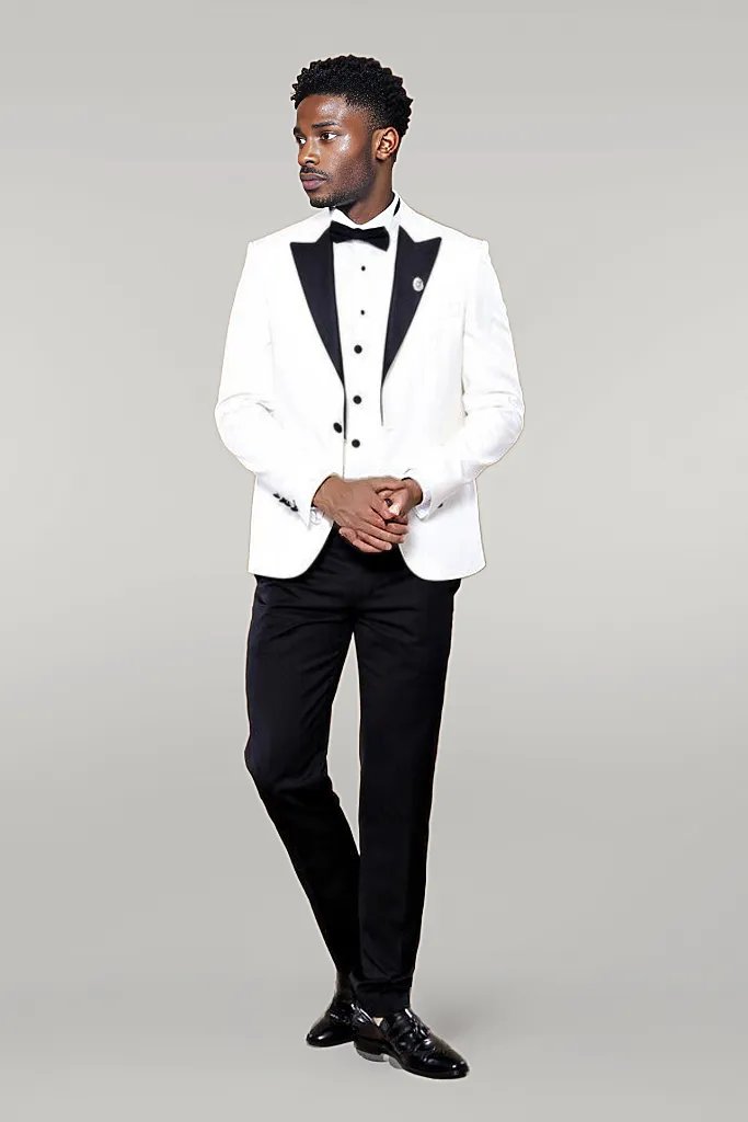 WSS Peak Lapel 3 Piece White Tuxedo  - Singen