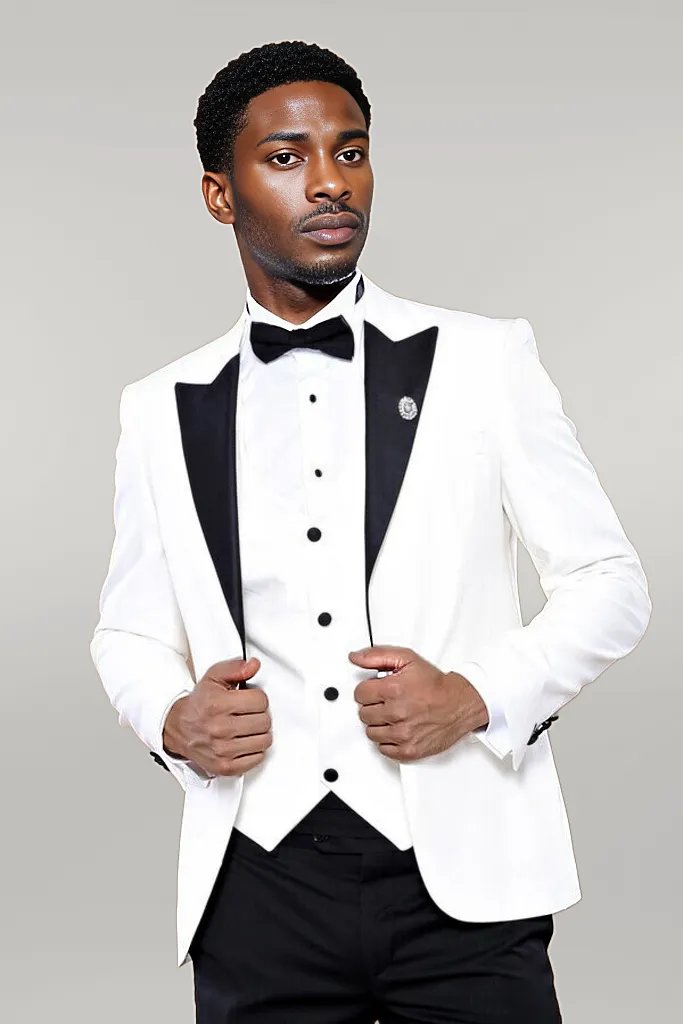 WSS Peak Lapel 3 Piece White Tuxedo  - Singen