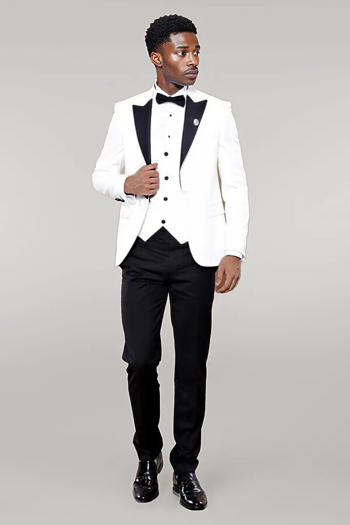 WSS Peak Lapel 3 Piece White Tuxedo  - Singen