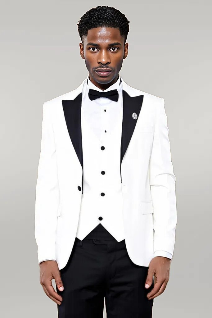 WSS Peak Lapel 3 Piece White Tuxedo  - Singen