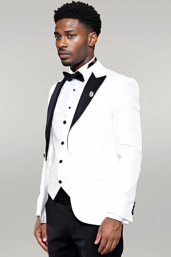 WSS Peak Lapel 3 Piece White Tuxedo  - Singen