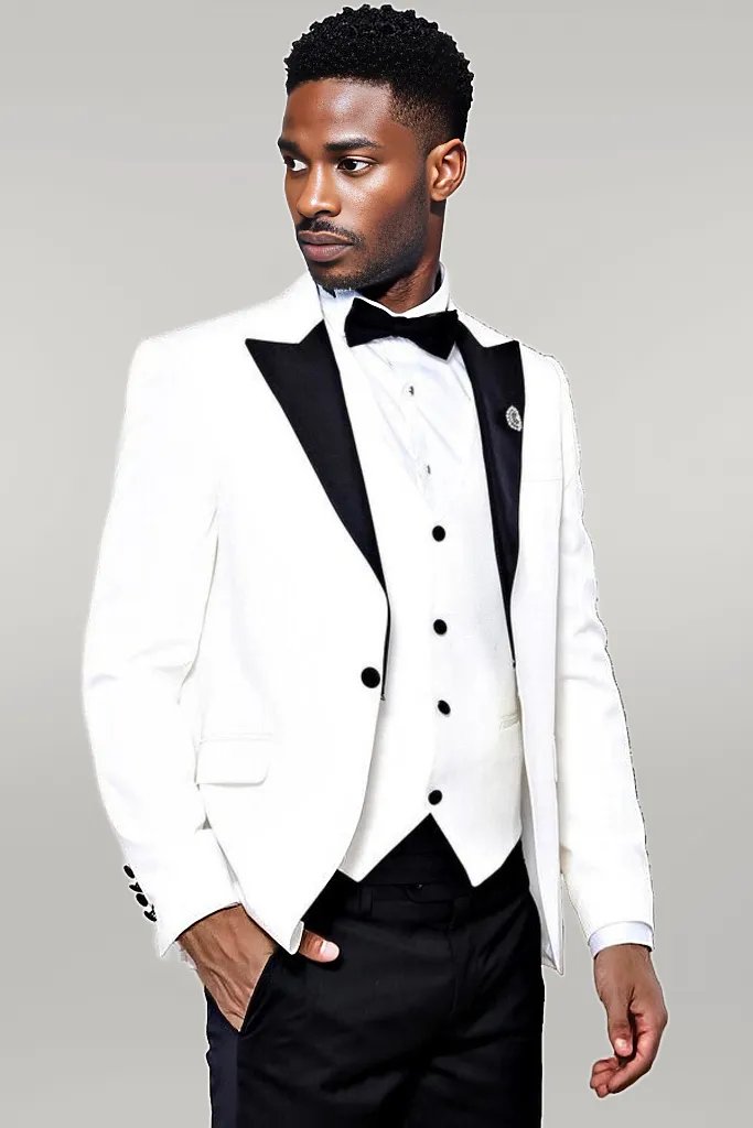 WSS Peak Lapel 3 Piece White Tuxedo  - Singen