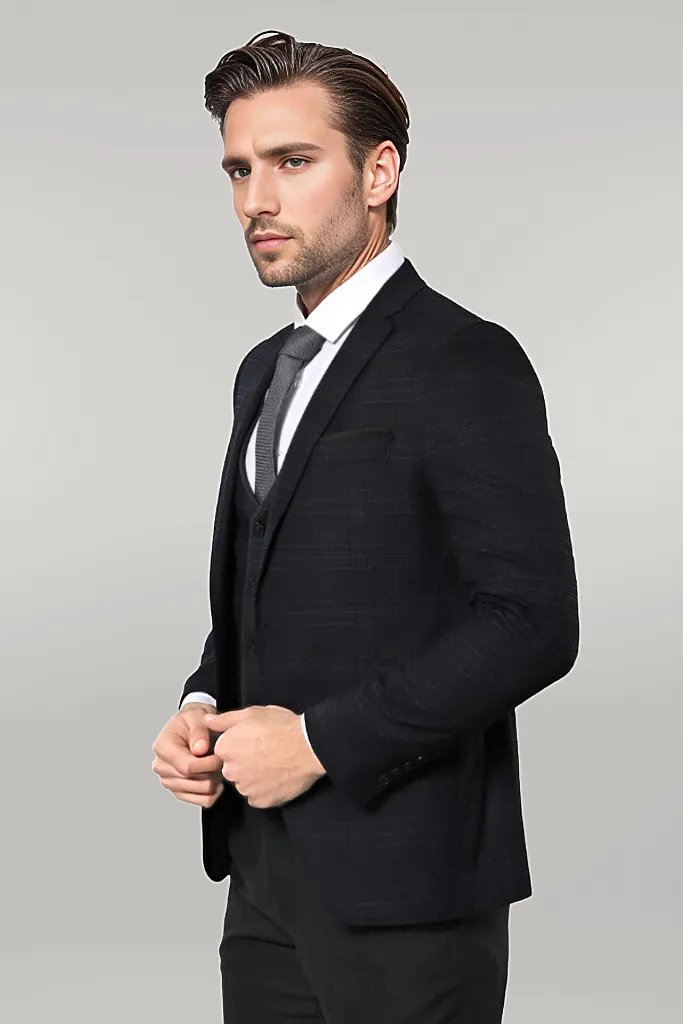 WSS Plaid 3 Piece Black Suit  - Singen