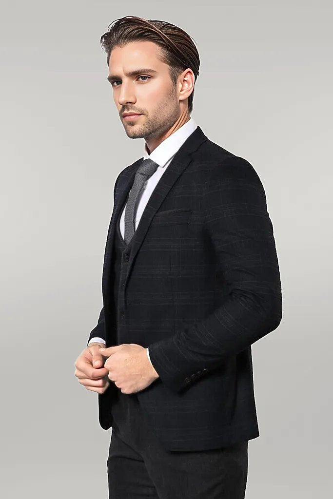 WSS Plaid 3 Piece Black Suit  - Singen