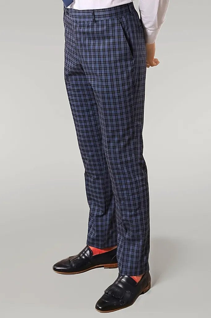 WSS Plaid Navy Blue Men's Double Breasted Suit  - Singen