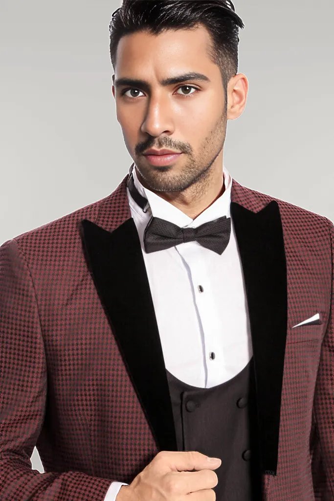 WSS Plaid Patterned Burgundy Tuxedo  - Singen