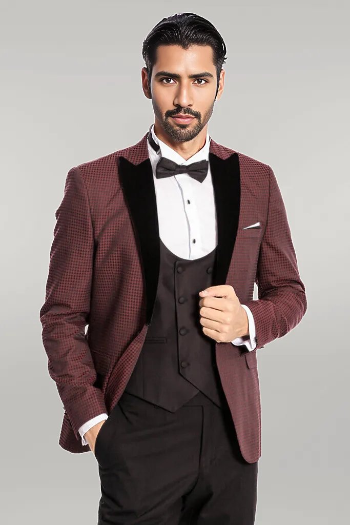 WSS Plaid Patterned Burgundy Tuxedo  - Singen