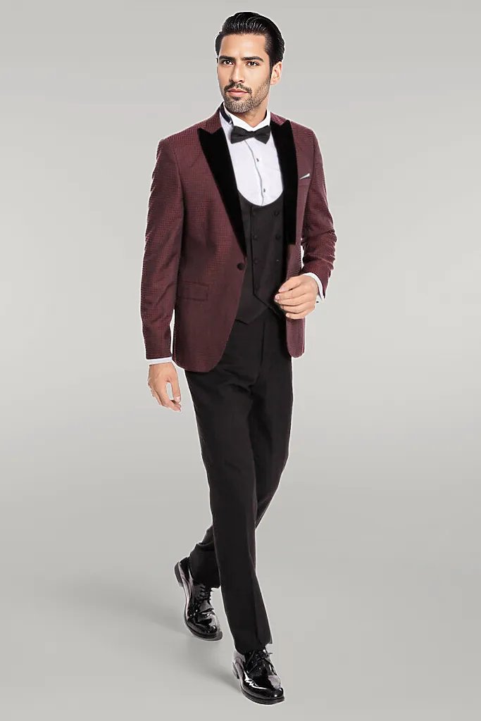 WSS Plaid Patterned Burgundy Tuxedo  - Singen