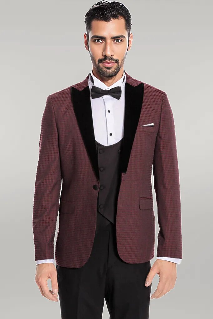 WSS Plaid Patterned Burgundy Tuxedo  - Singen