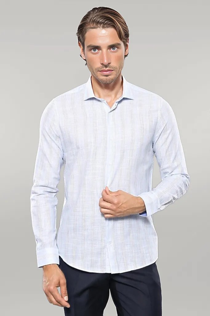 WSS Sky Blue Striped Men's Shirt  - Singen