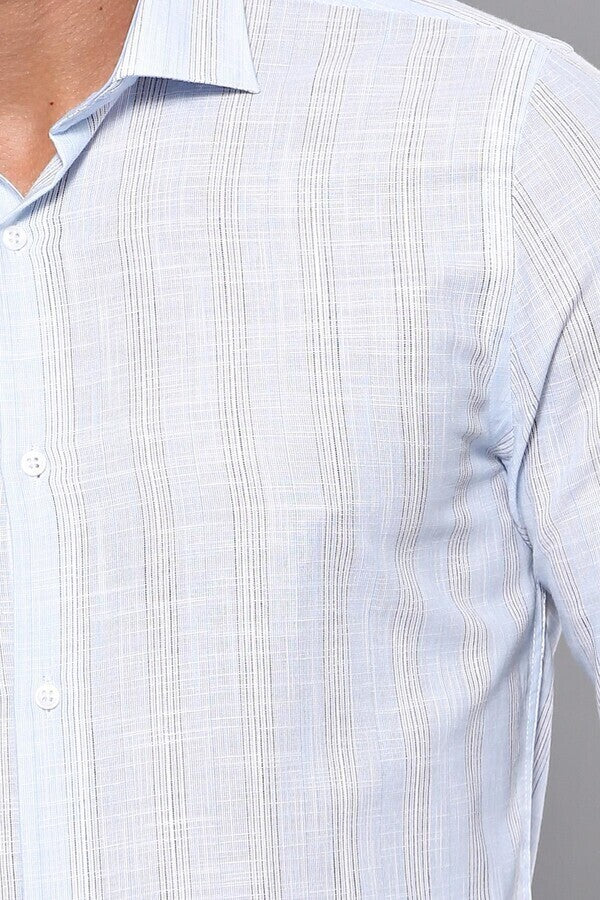 WSS Sky Blue Striped Men's Shirt  - Singen