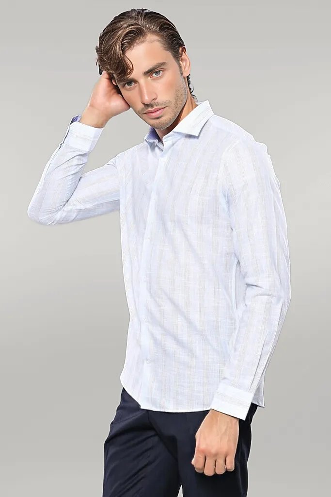 WSS Sky Blue Striped Men's Shirt  - Singen