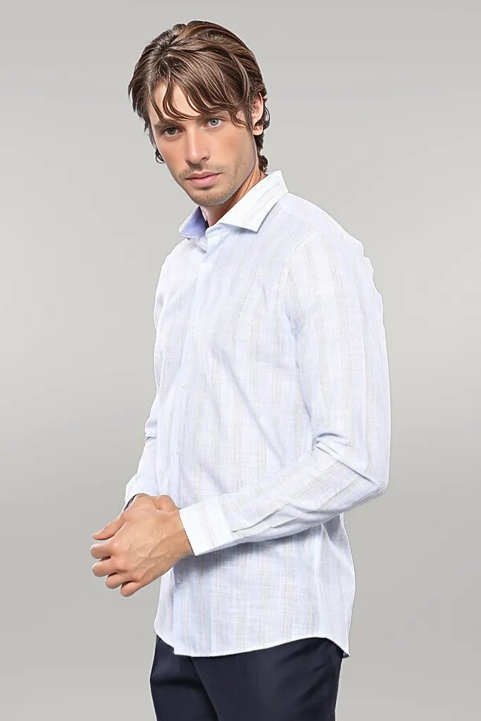 WSS Sky Blue Striped Men's Shirt  - Singen