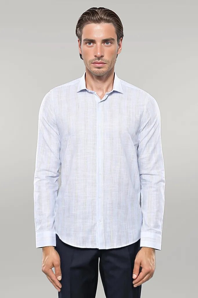 WSS Sky Blue Striped Men's Shirt  - Singen