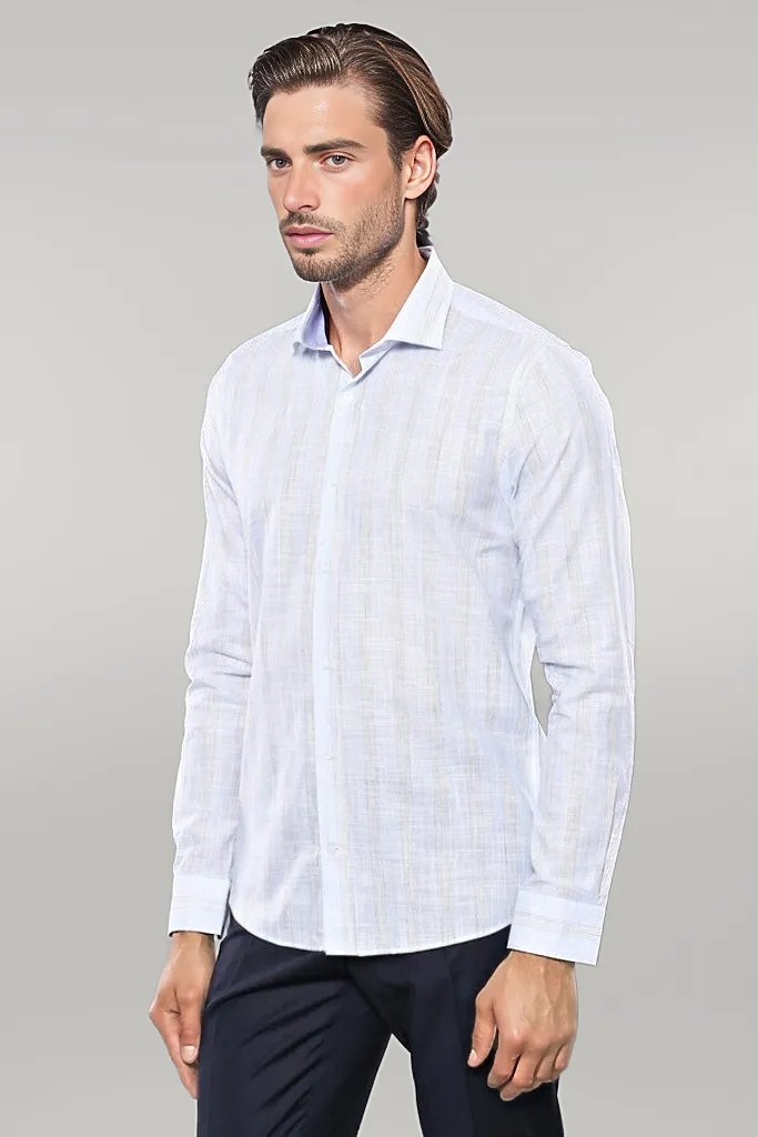 WSS Sky Blue Striped Men's Shirt  - Singen