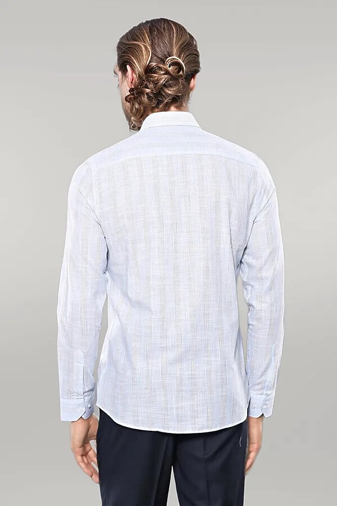 WSS Sky Blue Striped Men's Shirt  - Singen