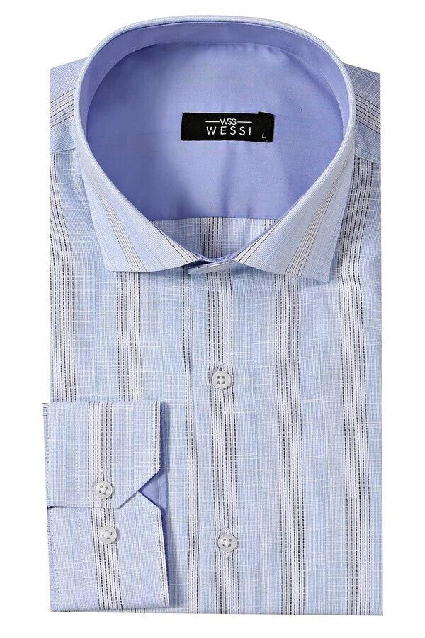 WSS Sky Blue Striped Men's Shirt  - Singen