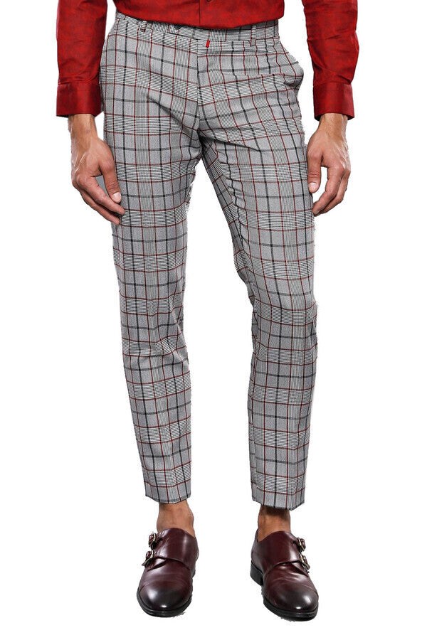 WSS Plaid Slim-Fit Dark Grey Men Trousers  - Singen