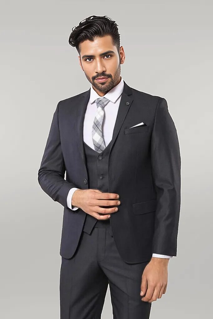 WSS Plain Vested Anthracite Men's Suit  - Singen