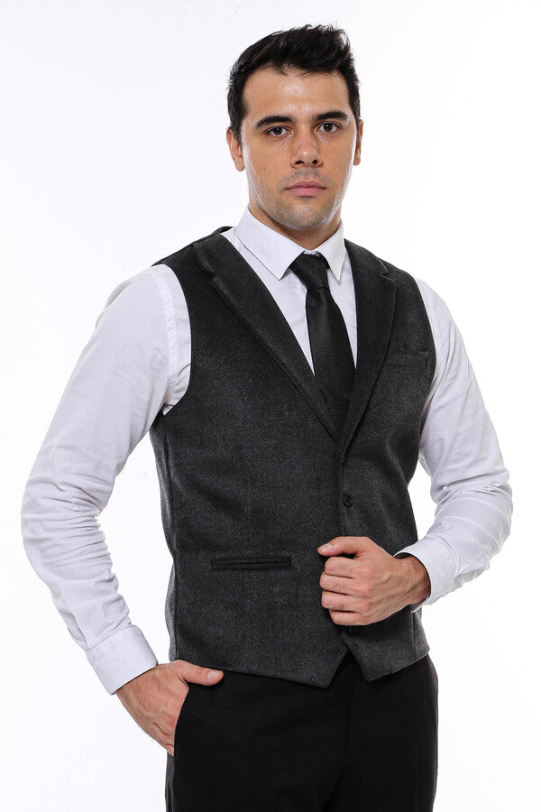 WSS Plain Collared Anthracite Men Vest - Singen