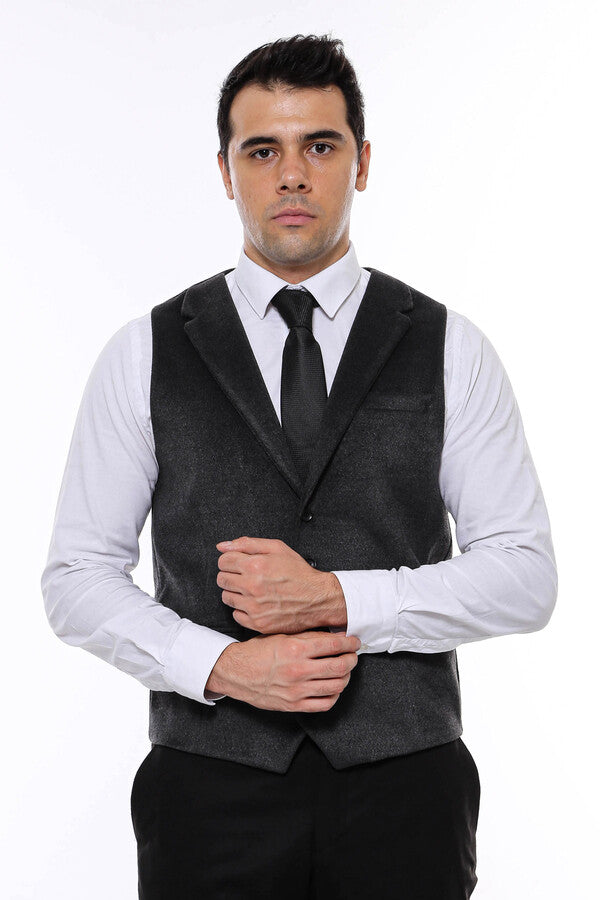 WSS Plain Collared Anthracite Men Vest - Singen