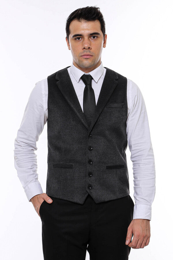 WSS Plain Collared Anthracite Men Vest - Singen