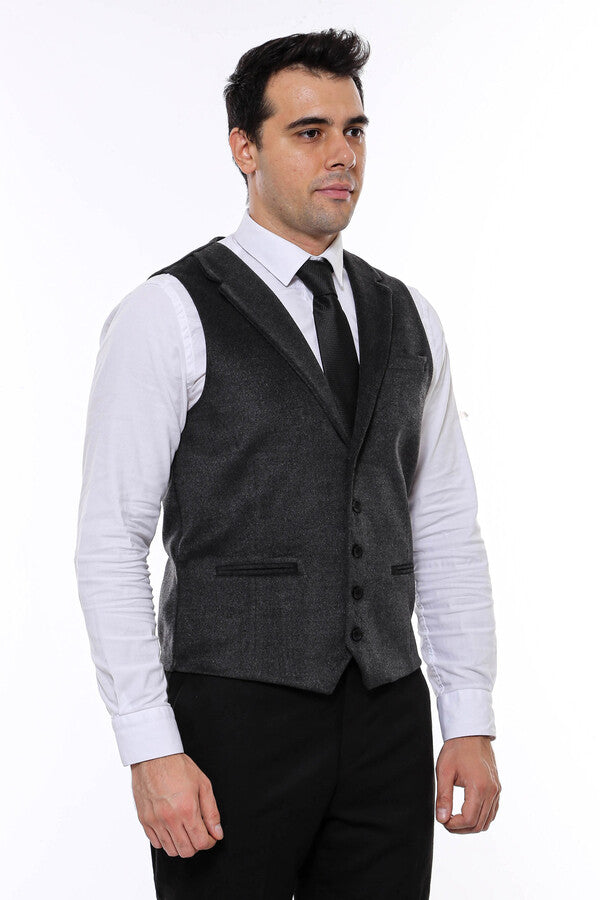 WSS Plain Collared Anthracite Men Vest - Singen