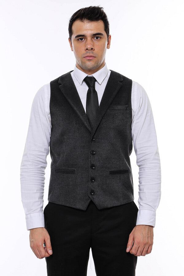 WSS Plain Collared Anthracite Men Vest - Singen