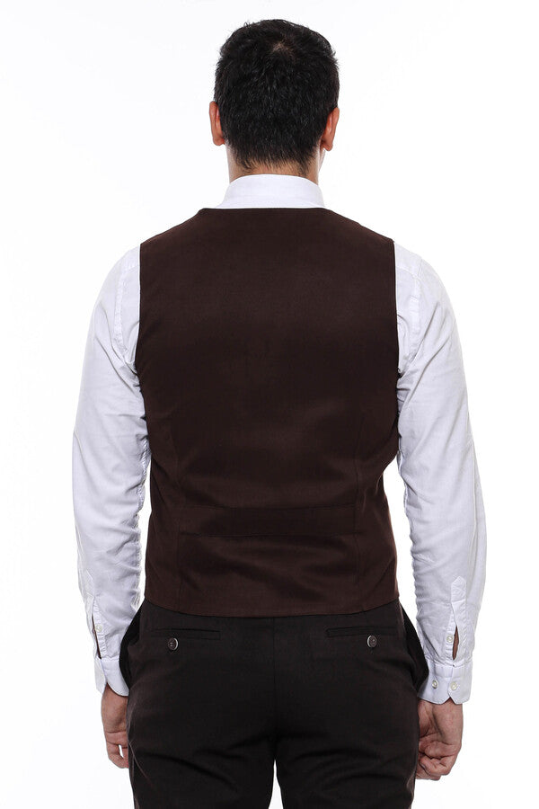 WSS Plain Collared Trach Brown Men Vest - Singen