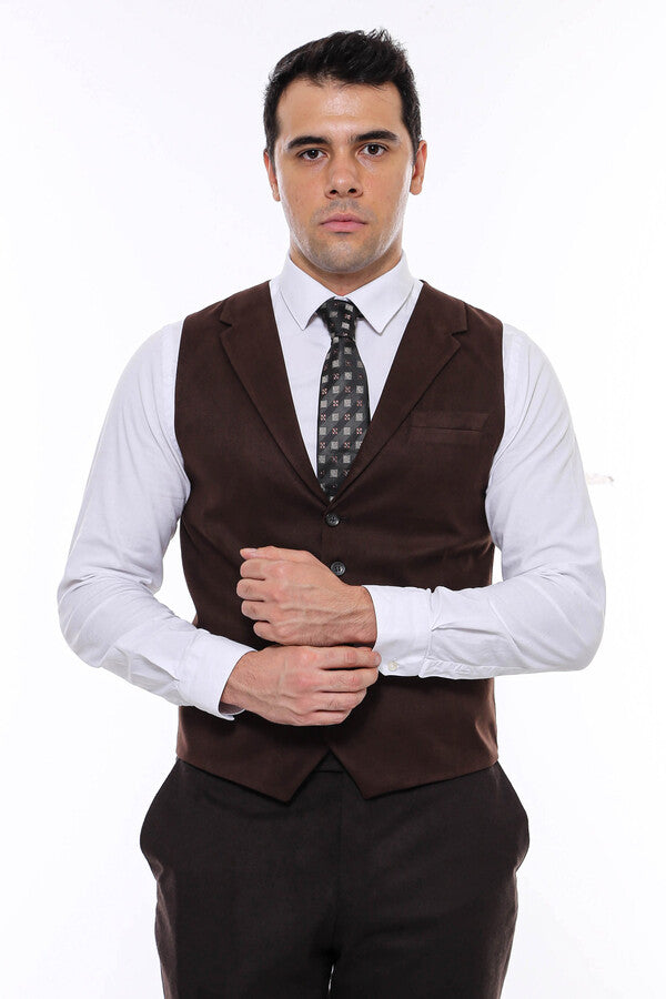 WSS Plain Collared Trach Brown Men Vest - Singen