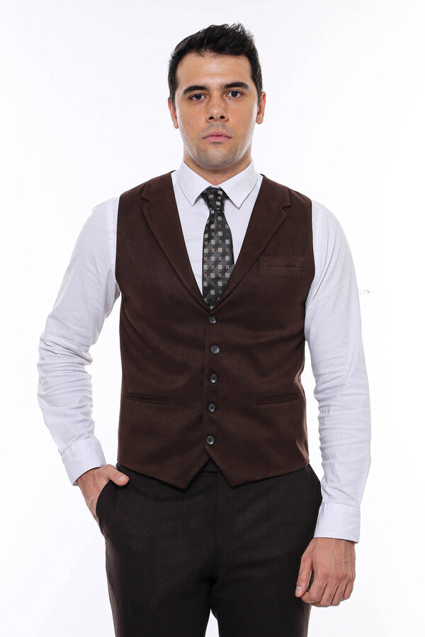 WSS Plain Collared Trach Brown Men Vest - Singen