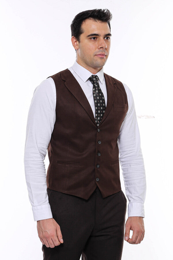 WSS Plain Collared Trach Brown Men Vest - Singen