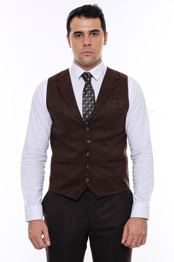 WSS Plain Collared Trach Brown Men Vest - Singen