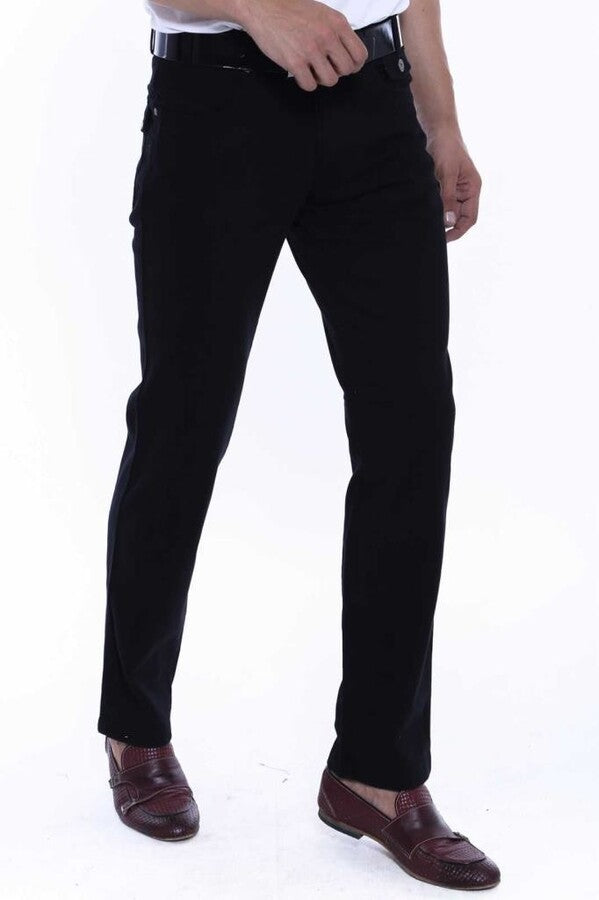 WSS Plain Covered Pocket Suede Black Men Pants  - Singen