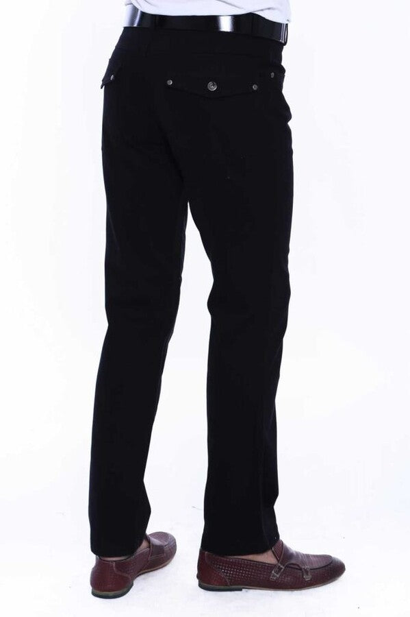 WSS Plain Covered Pocket Suede Black Men Pants  - Singen