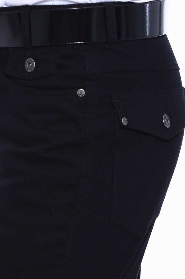 WSS Plain Covered Pocket Suede Black Men Pants  - Singen