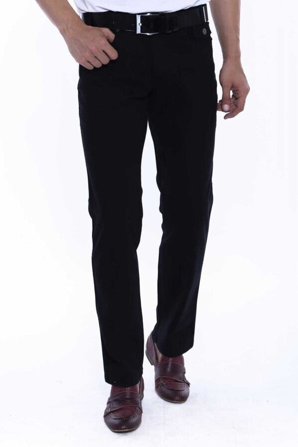 WSS Plain Covered Pocket Suede Black Men Pants  - Singen