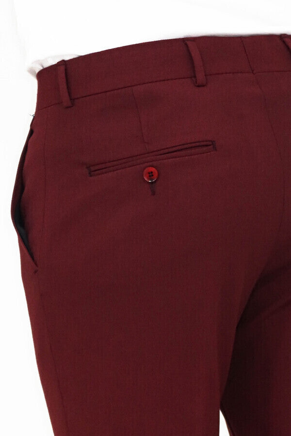 WSS Slim Fit Plain Burgundy Men Pants  - Singen