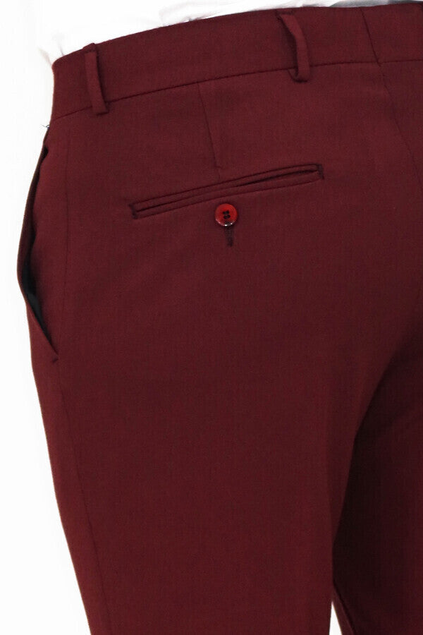 WSS Slim Fit Plain Burgundy Men Pants  - Singen