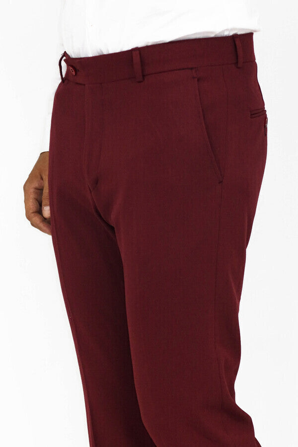 WSS Slim Fit Plain Burgundy Men Pants  - Singen