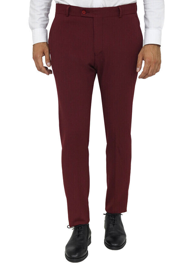 WSS Slim Fit Plain Burgundy Men Pants  - Singen